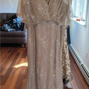 Elegant Lace Maxi Dress in Tan